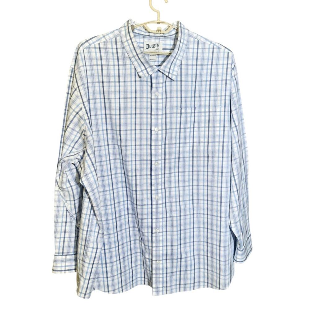 Duluth Trading Co Mens Blue Wrinklefighter Long Sleeve Button Shirt Size 4X